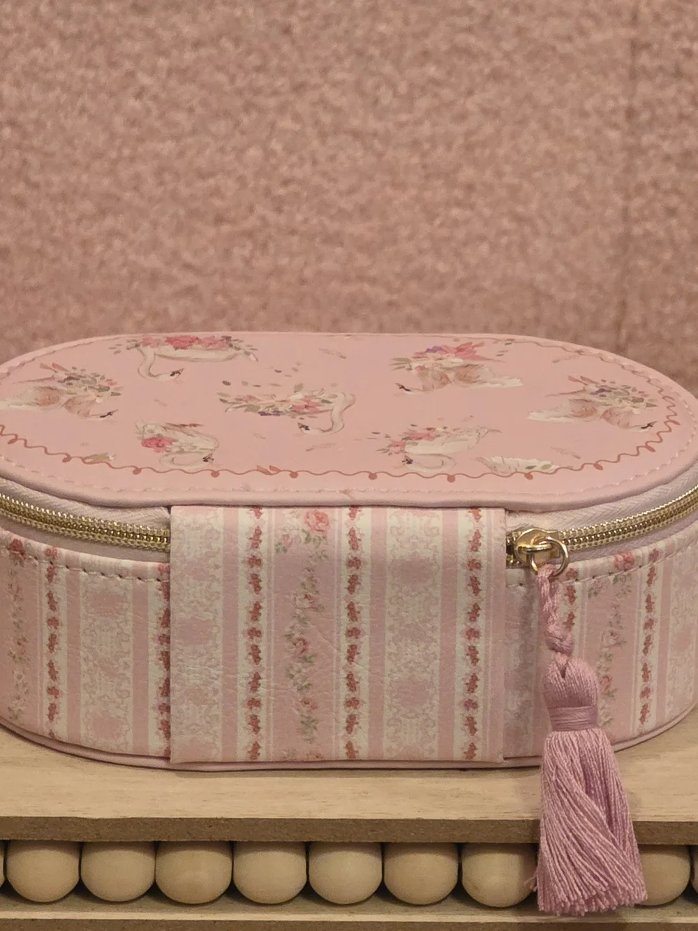 Pink Swan Print Jewelry Pouch